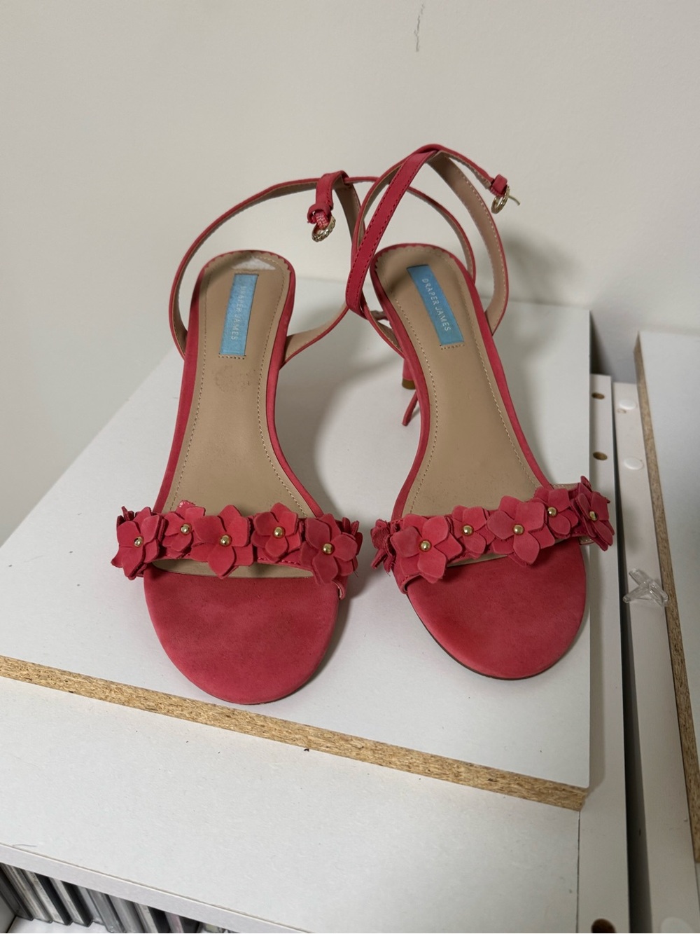 Draper James Coral Pink Floral Strap Heeled Sandals